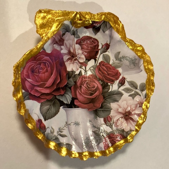 Other - Handcrafted Shell Decoupage Decor or Ornament Valentines Rose